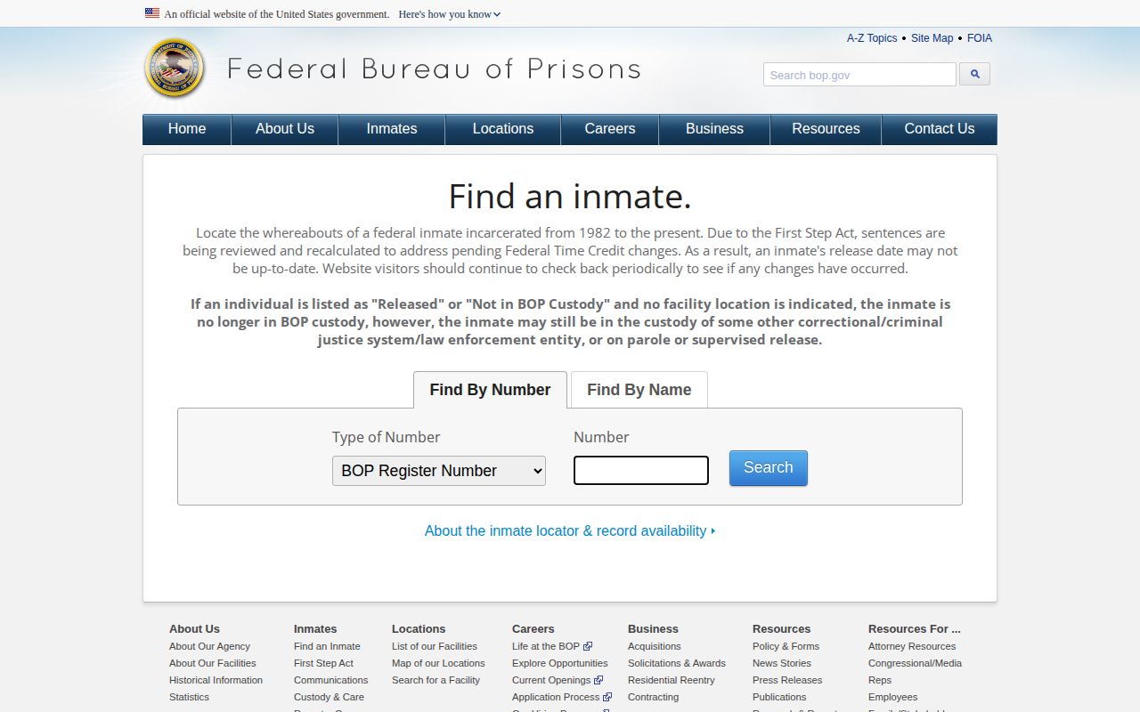 Federal Bureau of Prisons locator for custody after a Knox County arrest